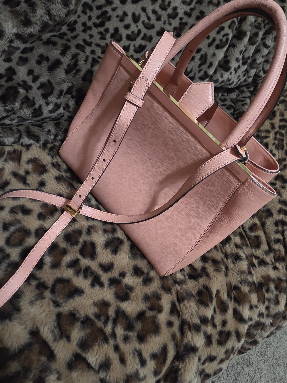 Fendi Pink Structured Satchel with Gold Accents